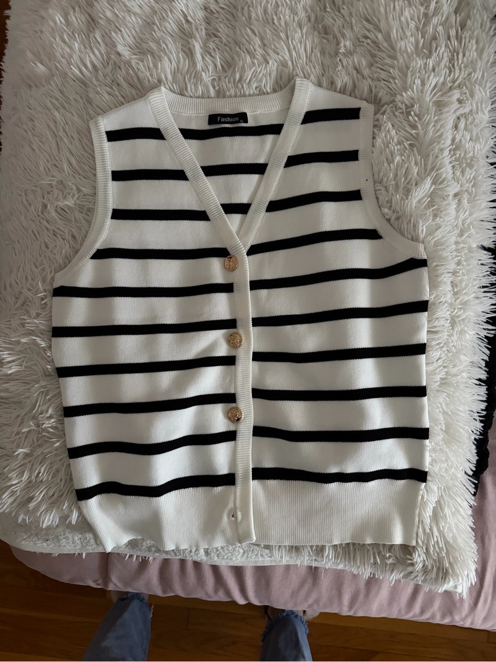 Trendy boutique White and Black Striped Knit Vest